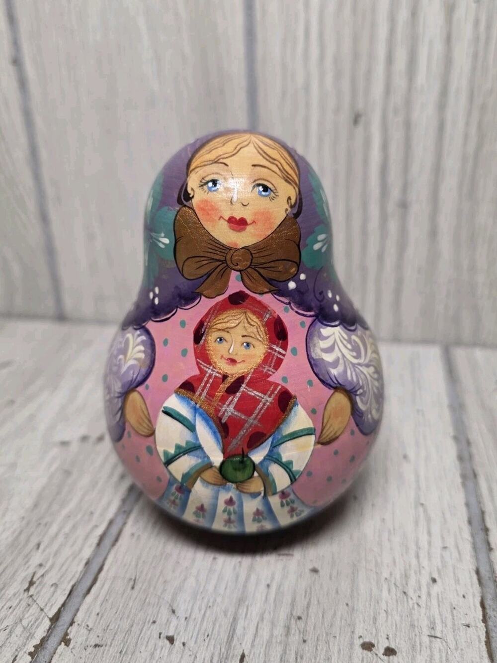 Russian Nevalyashka Musical Roly Poly Doll 4” Hand Painted Vintage Chime Doll